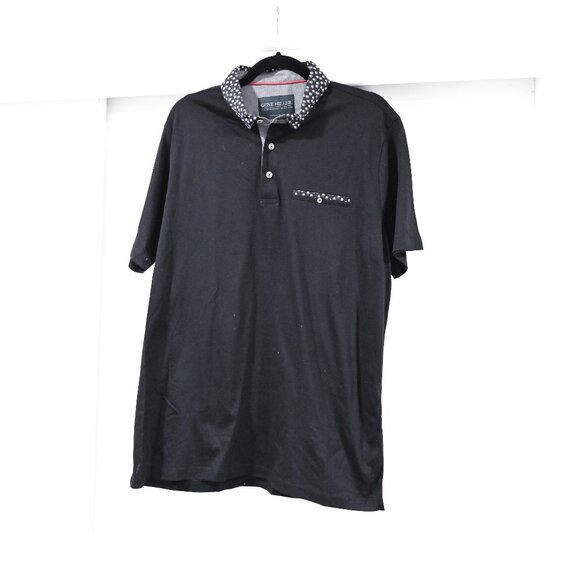 Gene Hiller Premium Size XL Black Polka Dot Collar Polo Shirt - Picture 3 of 8